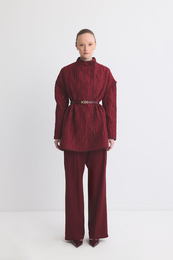 Belina Dik Yaka Jakar Ceket - Bordo