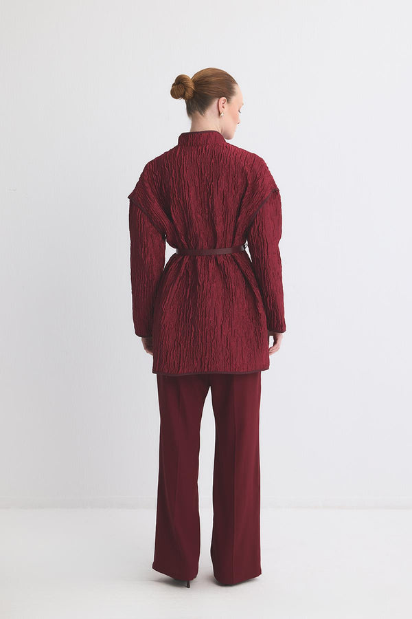 Belina Dik Yaka Jakar Ceket - Bordo