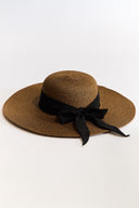 Straw Hat with Ribbon - Brown