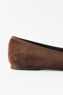Genuine Suede Bow Ballerina Flats - Brown-Black
