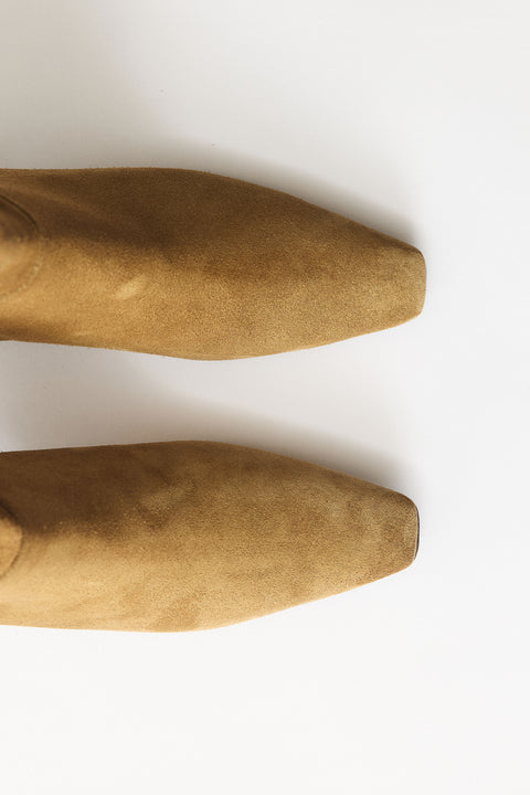 Genuine Suede Heeled Ankle Boots - Camel