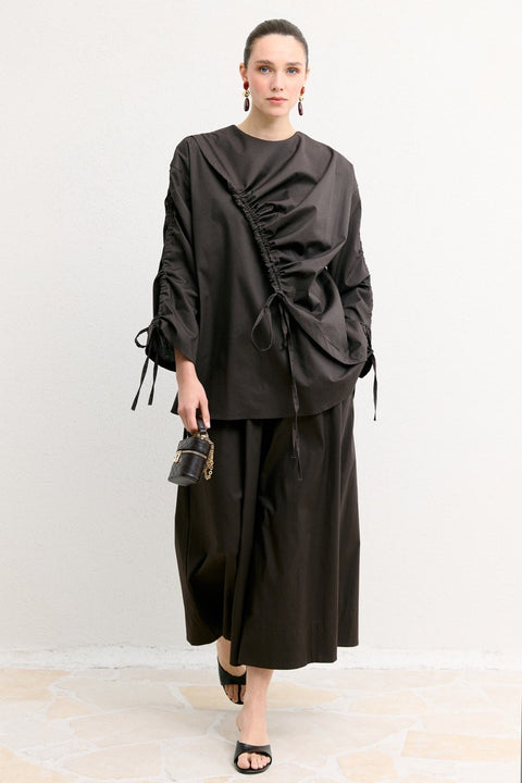 Piped Poplin Shirt - Brown