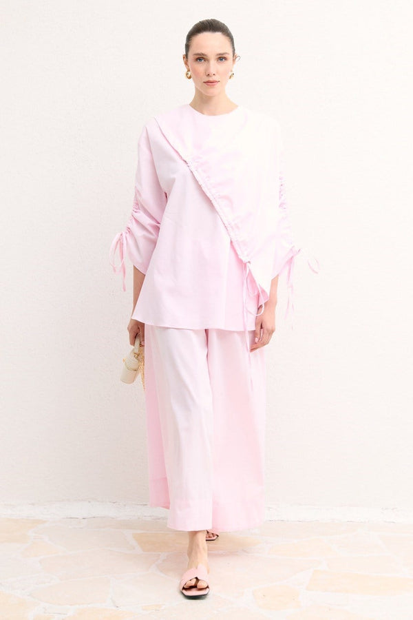 Biye Detaylı Poplin Gömlek - Pembe