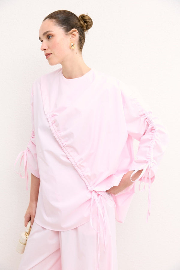Biye Detaylı Poplin Gömlek - Pembe