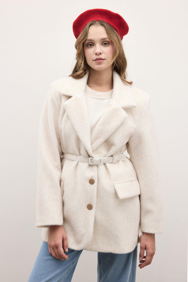 Blazer Goldfox Kemerli Ceket - Ekru