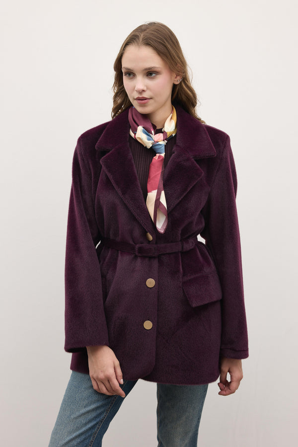 Blazer Goldfox Kemerli Ceket - Mürdüm
