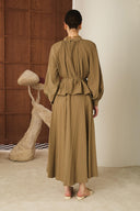 Bloom Dik Piliseli Etek Takım - Camel