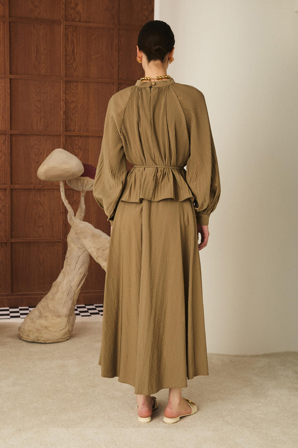 Bloom Dik Piliseli Etek Takım - Camel