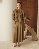 Bloom Dik Piliseli Etek Takım - Camel