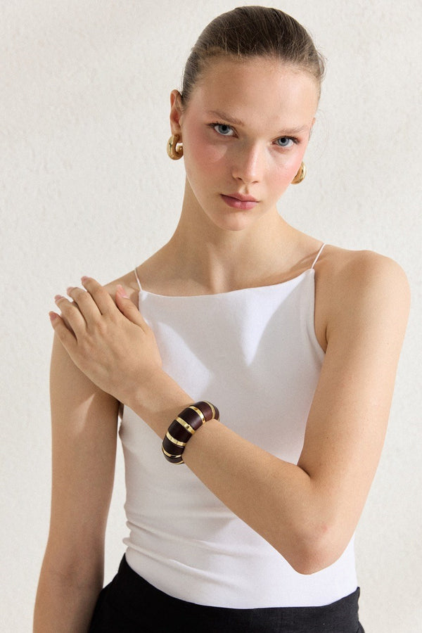 Bombeli Kemik Bileklik - Kahve