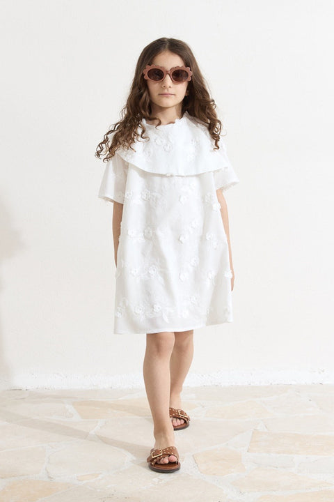 Eyelet Collar Detail Dress - Ecru