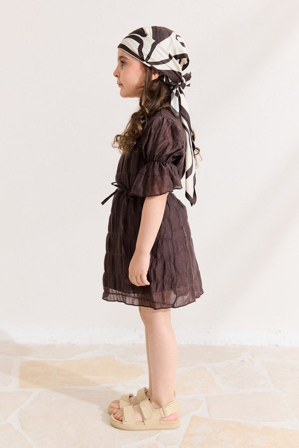 Büzgü Detaylı Vual Elbise - Kahve