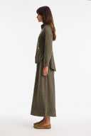 Button-Front Stitched Detail Denim Set with Trousers