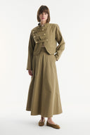Asymmetric Button Detail Skirt Set - Khaki