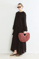 Tiered Ruffled Chiffon Skirt Set - Brown