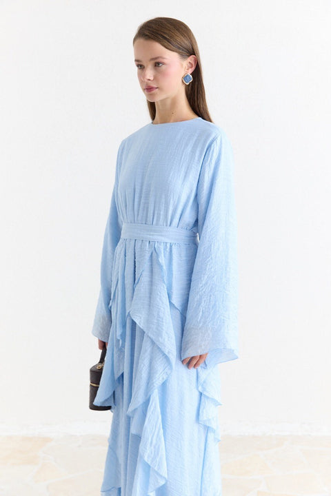 Senna Ruffle-Waist Dress - Blue