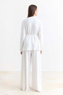 Piped Sash Basic Pants Set - Ecru