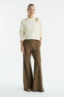 Flared Suede Trousers - Khaki