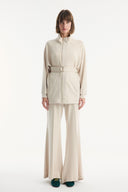 Belted Detail Mock Neck Set with Comfortable Trousers - Beige