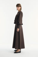 Zipper Detailed Flared Skirt Scuba Set - Coffee