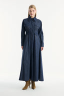 Detailed Pocket Flap Denim Dress - Navy Blue