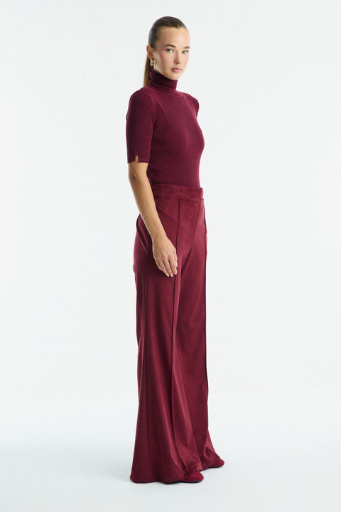 Flared Suede Trousers - Cherry