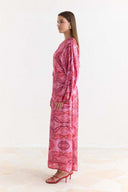 Satin Printed Yoryo Chiffon Dress - Red