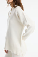 Buttoned High Neck Knitted Trousers Set