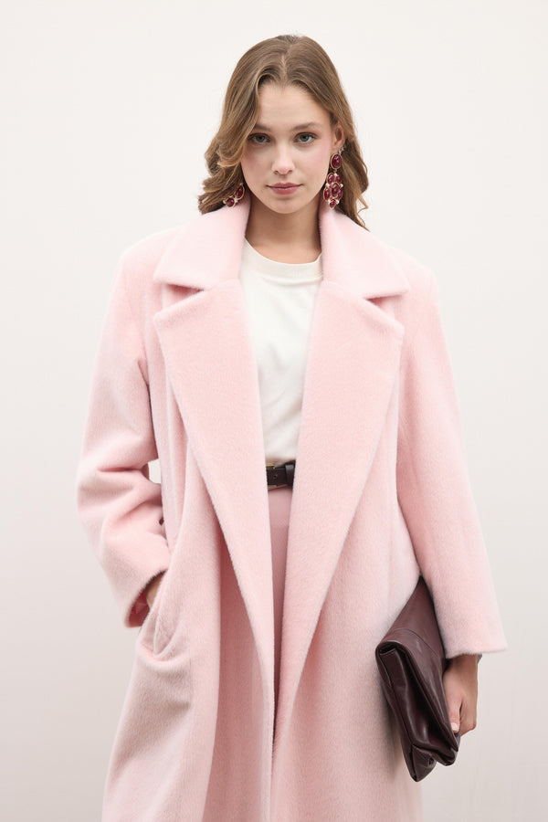 Ceket Yaka Uzun Goldfox Kaşe Kaban - Pembe
