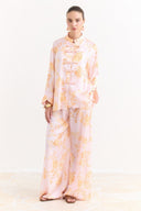Sophia Satin Printed Yoryo Chiffon Pants Set - Pink