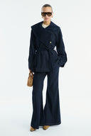 Gold Button Detailed Denim Set - Navy Blue