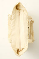 Straw Bag with Flower Knit Detail - Beige