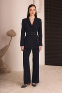 Çift Kemerli Blazer Takım - Lacivert
