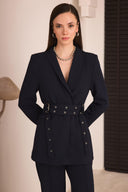 Çift Kemerli Blazer Takım - Lacivert