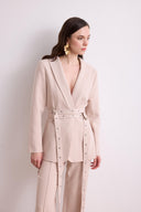 Çift Kemerli Blazer Takım - Taş