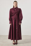 Çıtçıt Detaylı Compact Saten Elbise - Bordo