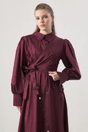 Çıtçıt Detaylı Compact Saten Elbise - Bordo