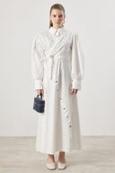 Snap-Button Detail Compact Satin Dress - Ecru