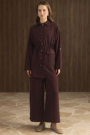 Çıtçıt Detaylı Pantolonlu Takım - Bordo