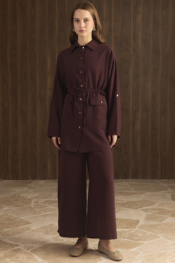 Çıtçıt Detaylı Pantolonlu Takım - Bordo