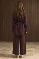 Çıtçıt Detaylı Pantolonlu Takım - Bordo