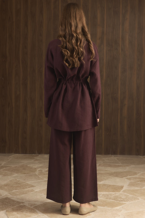 Çıtçıt Detaylı Pantolonlu Takım - Bordo