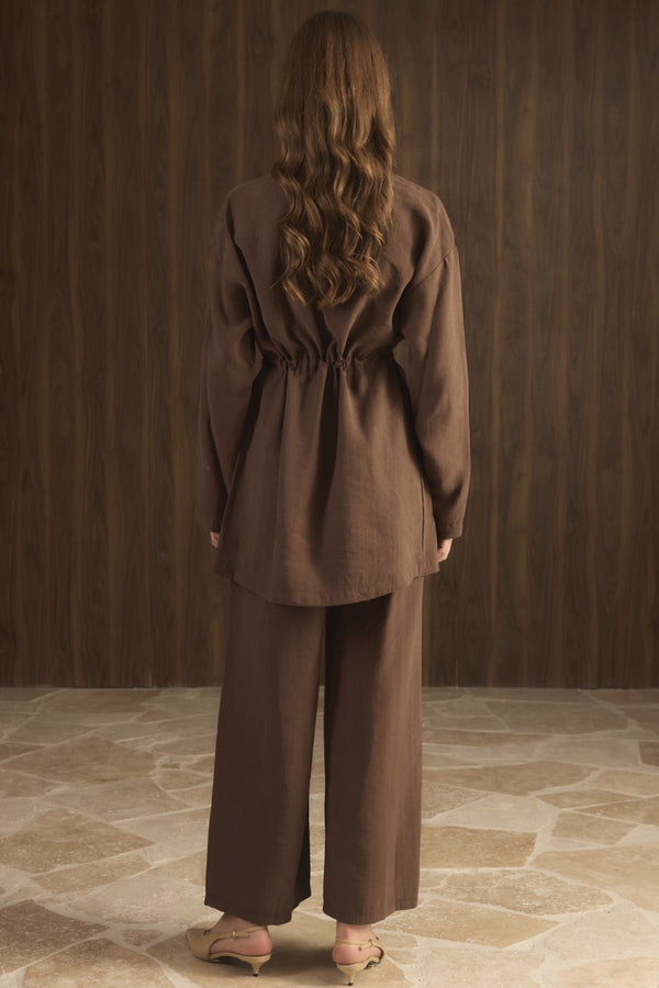Çıtçıt Detaylı Pantolonlu Takım - Kahve