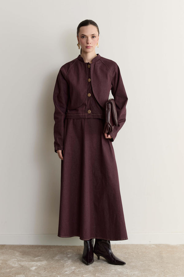Cleo Allerli Kot Etek Takım - Bordo