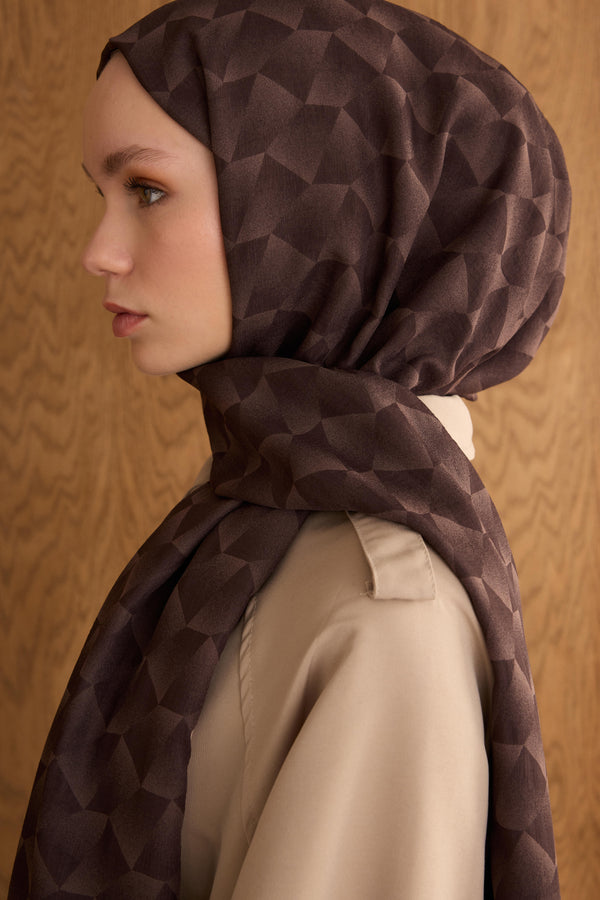 Cotton Monogram Geometrik Desen Şal - Acı Kahve