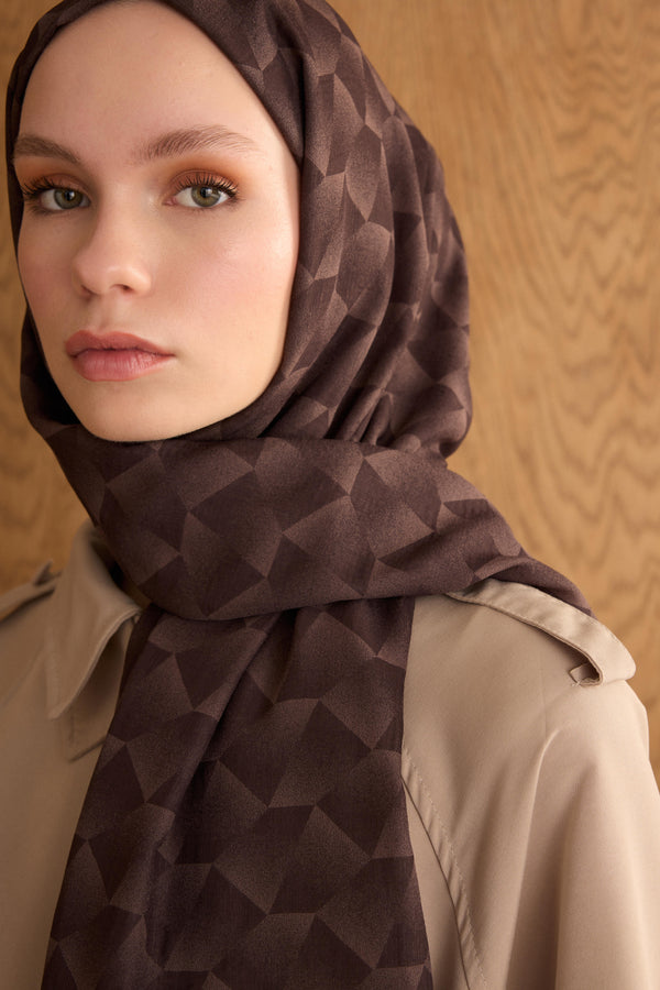 Cotton Monogram Geometrik Desen Şal - Acı Kahve