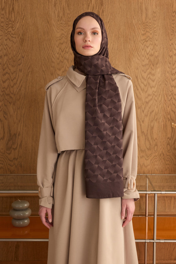 Cotton Monogram Geometrik Desen Şal - Acı Kahve