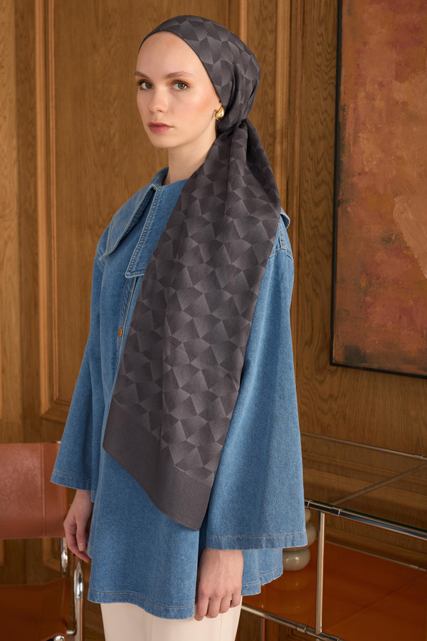 Cotton Monogram Geometrik Desen Şal - Antrasit