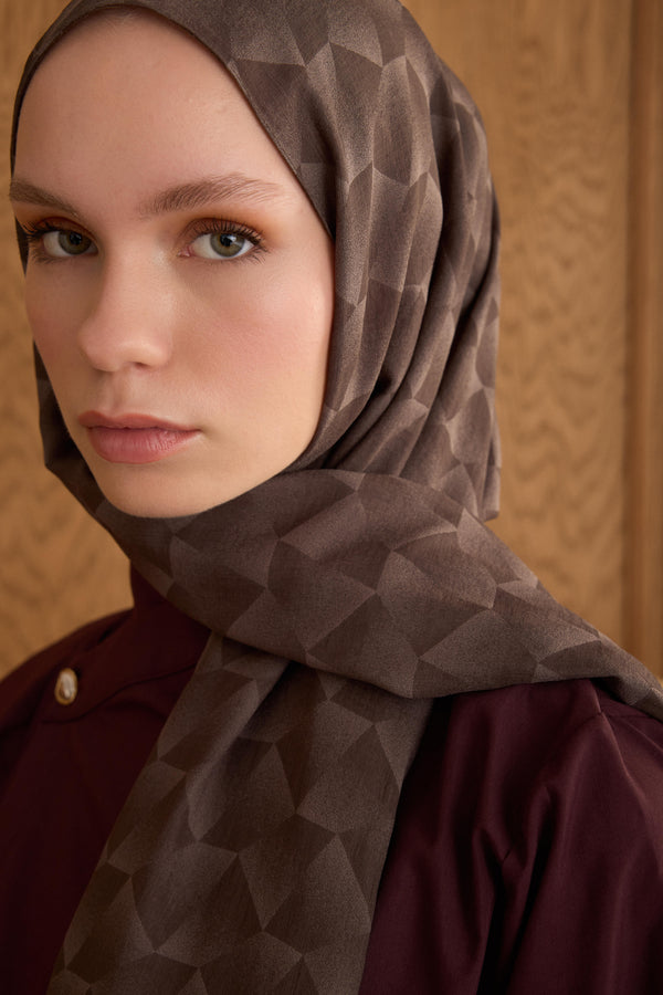Cotton Monogram Geometrik Desen Şal - Bademi