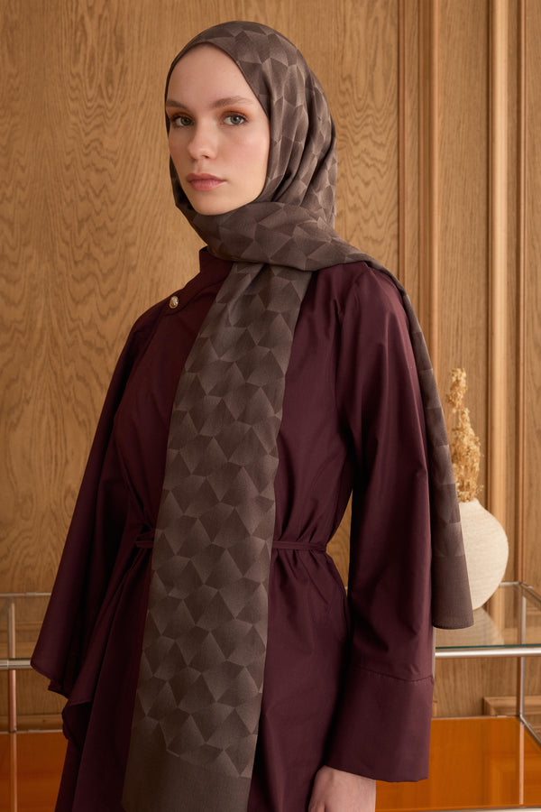 Cotton Monogram Geometrik Desen Şal - Bademi